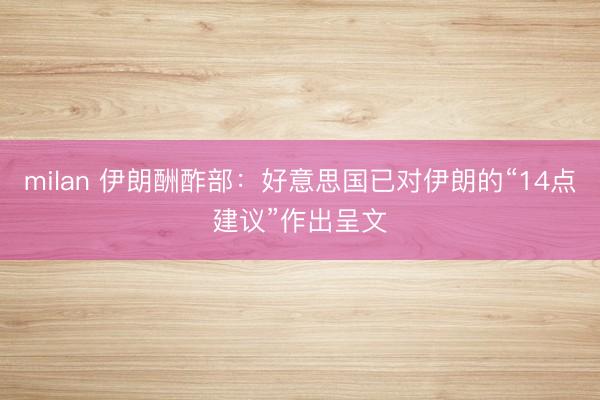 milan 伊朗酬酢部：好意思国已对伊朗的“14点建议”作出呈文